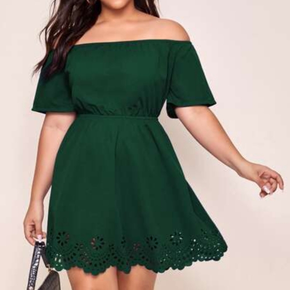 SHEIN Dresses & Skirts - Shein Curve Green Lazer Cut Off The Shoulder Dress 4xl